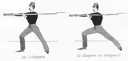 Escrime  la baonnette ECOLE DU FANTASSIN pour le maniement du fusil comme arme blanche 1847, par AJJ POSSELLIER dit GOMARD